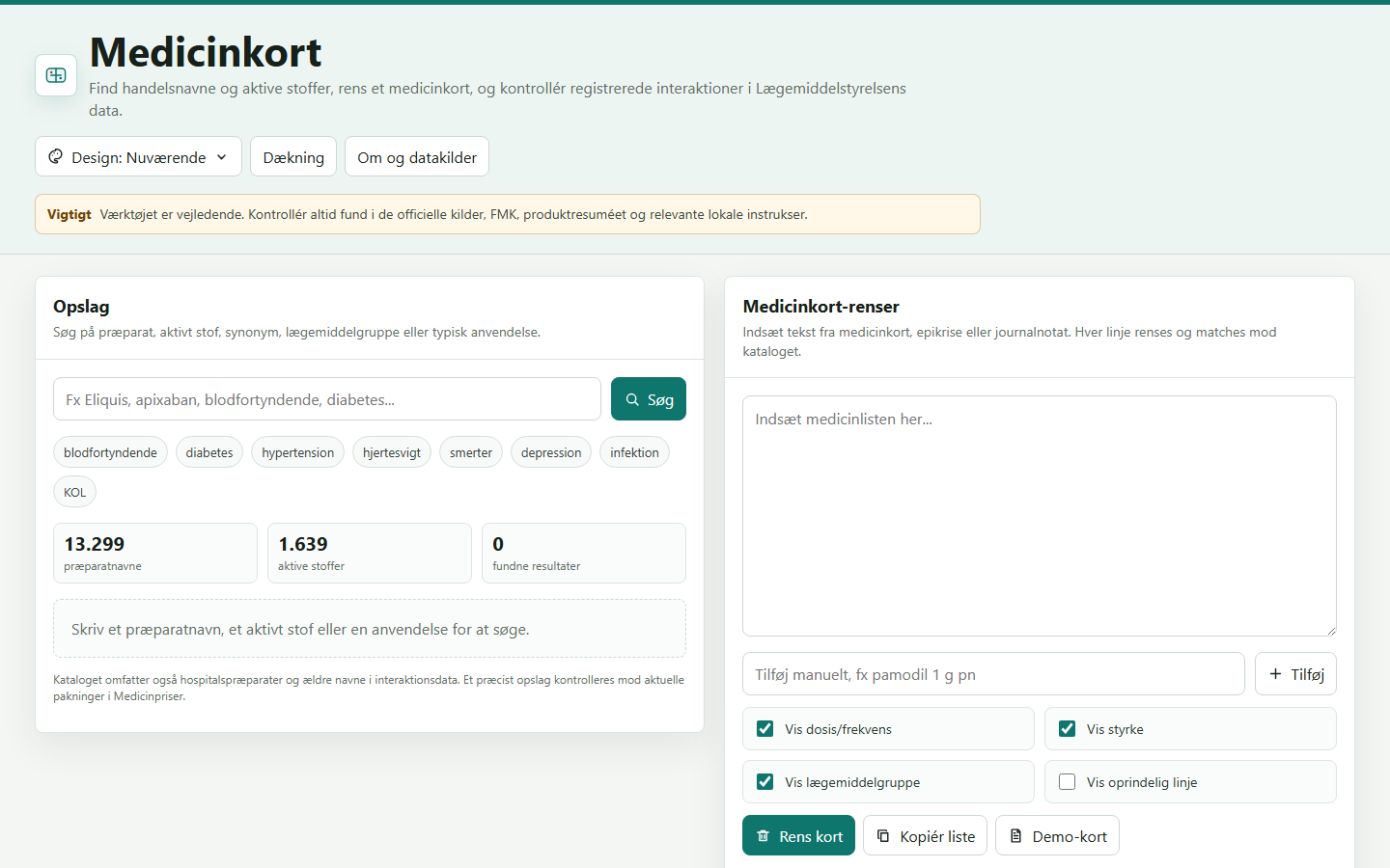 Screenshot af Medicinkort